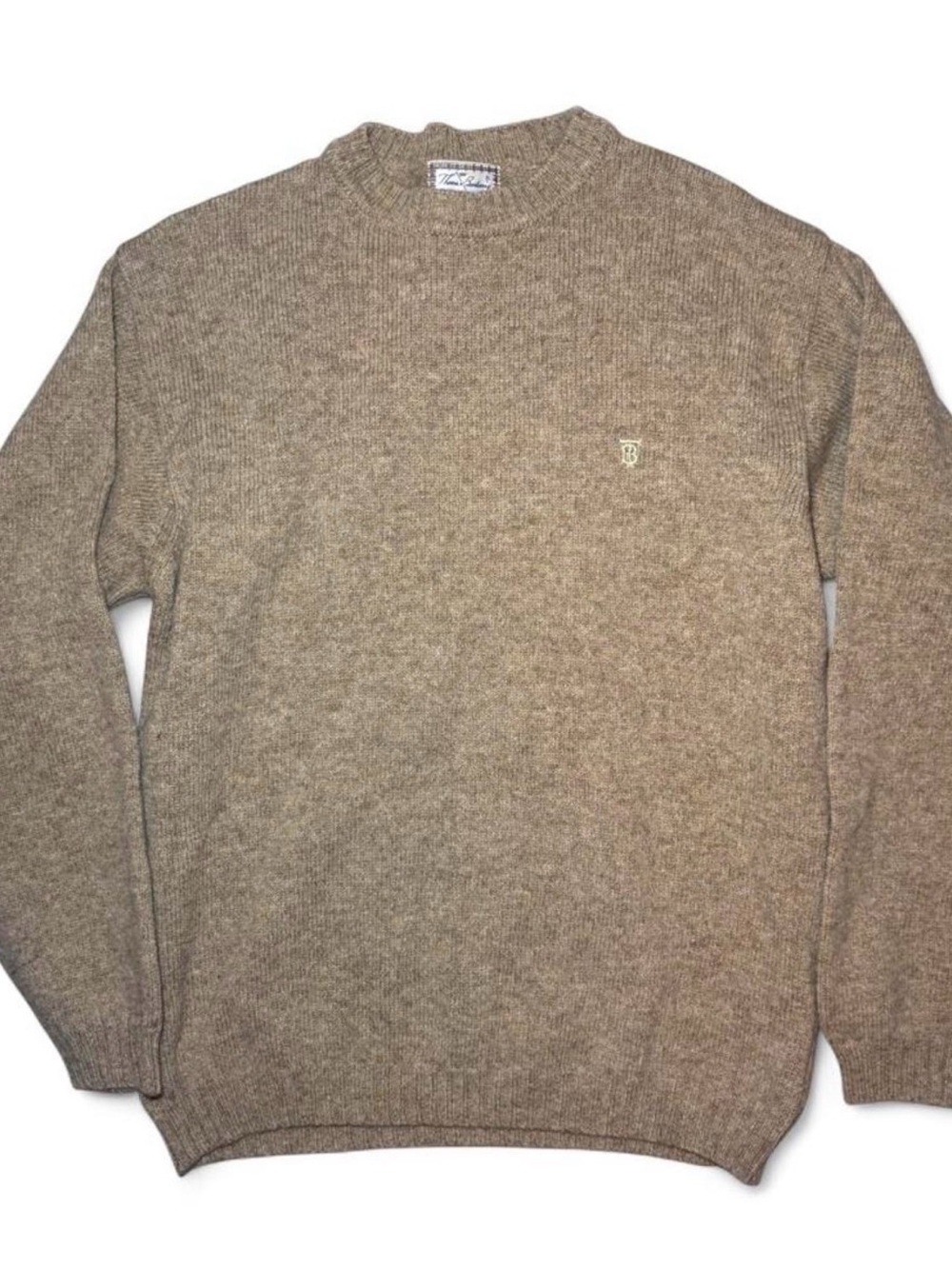 Vintage Thomas Burberry 100% Wool Knit Sweater Pullover Size XL Brown Crest